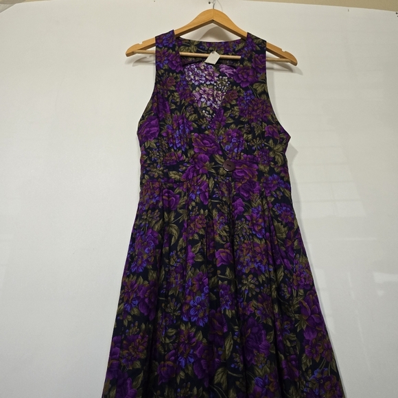Vintage Floral Black Purple Long Sleeveless Sundress - Picture 5 of 10